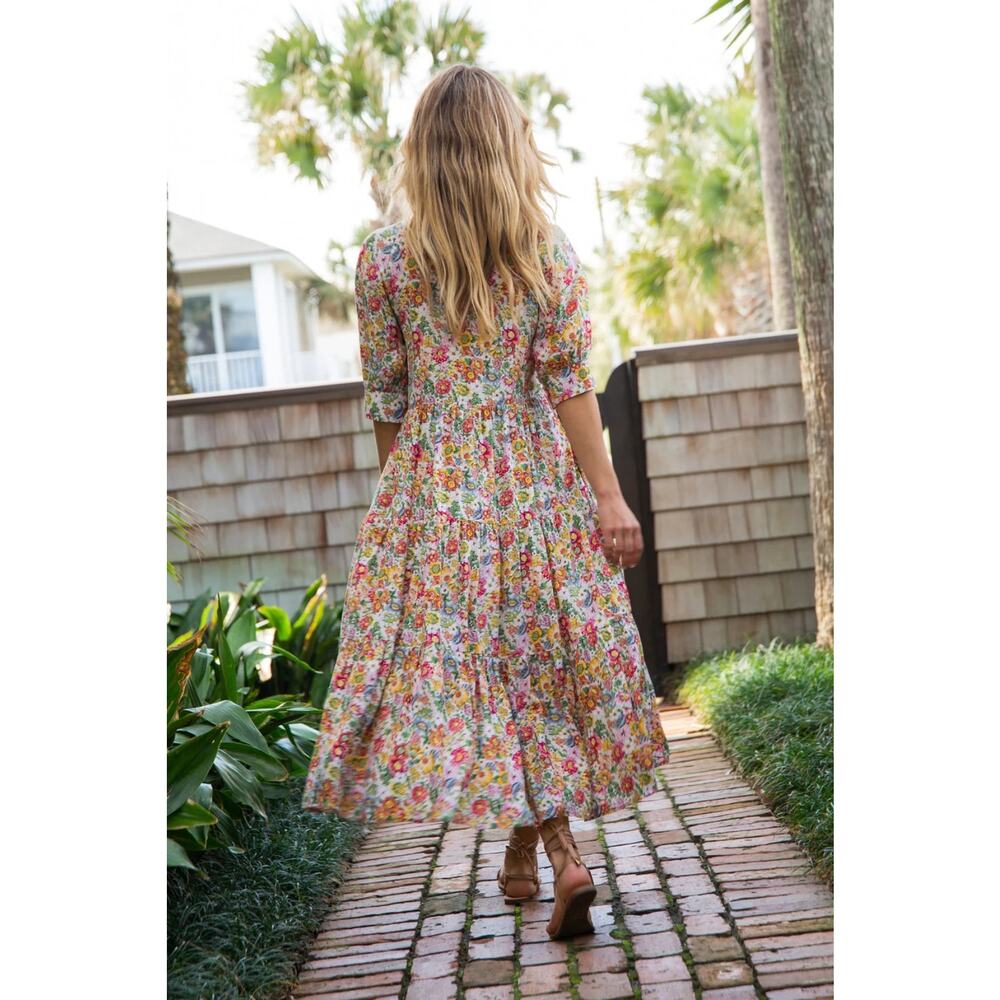 Natural Life Rebecca Tiered Midi Dress Flowy Floral Cottage Boho Pockets XXL - Picture 5 of 10